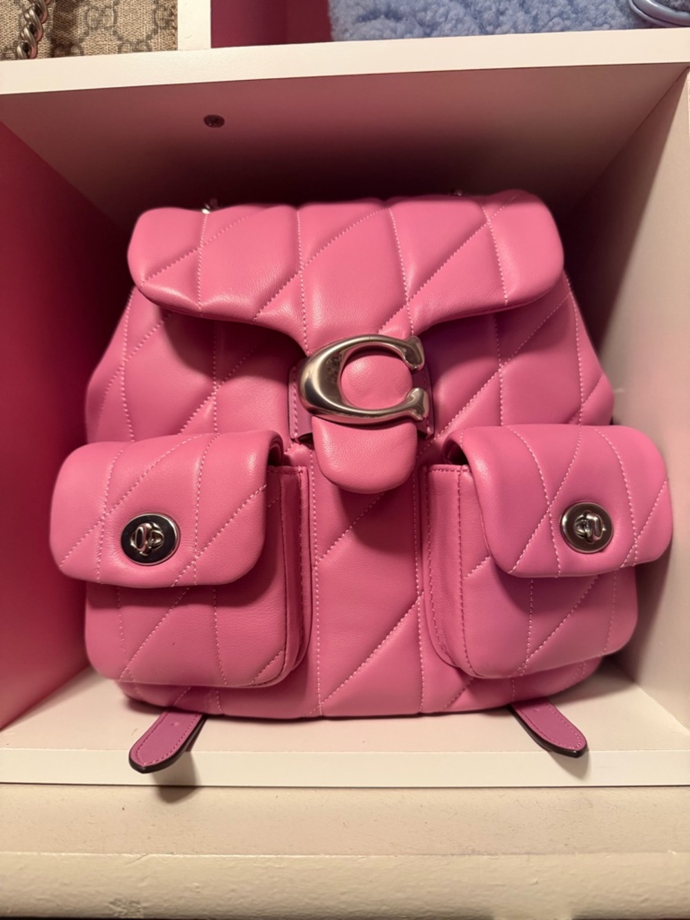 COACH Pink Quilted Leather Backpack with Silver Hardware